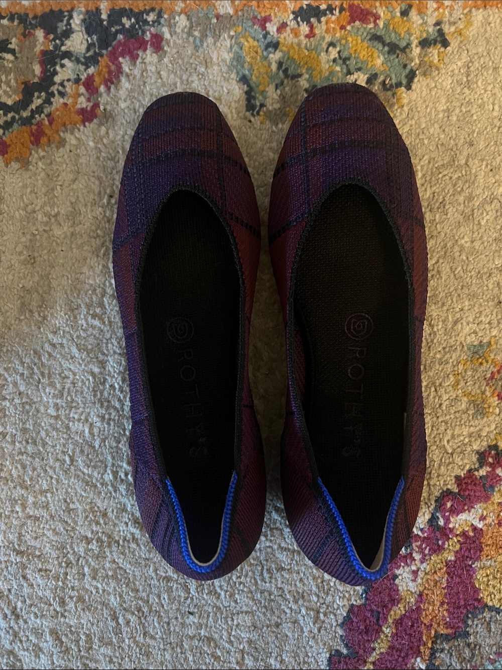 Rothy's Purple Plaid Pointed Knit Flats